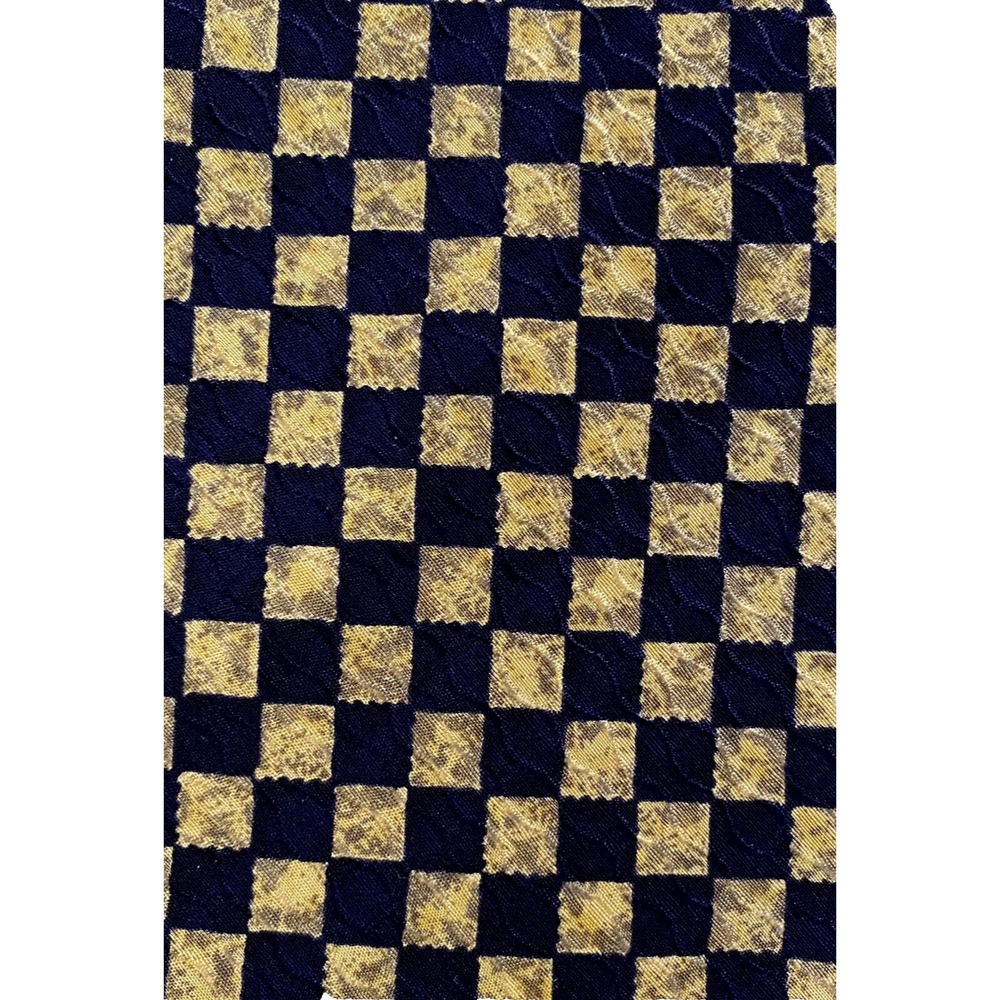 Mens Vintage 90s STRUCTURE Classic Necktie Tie 100% Silk Navy Check Geometric